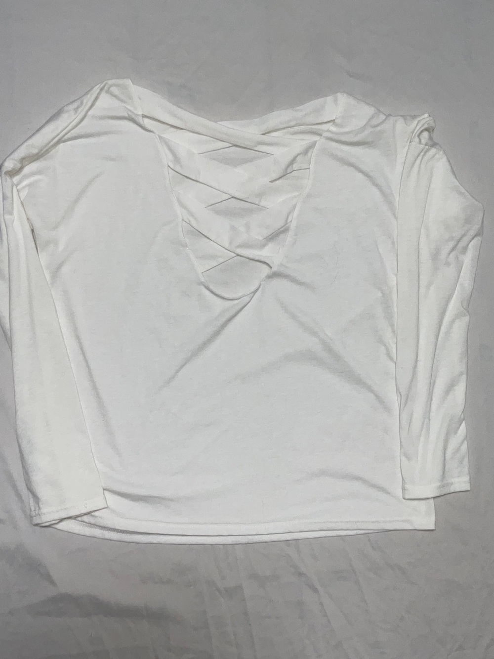Women's White Long-Sleeve Tee with Crisscross Back